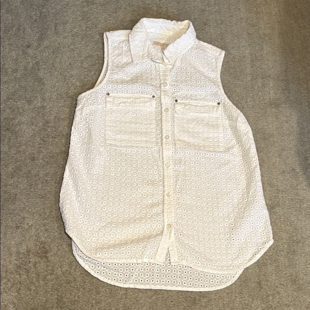 Michael Kors White Cotton Eyelet Top 10